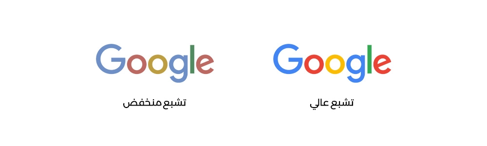 مثل لشعار شركة جوجل بحالة تشبع لوني منخفض وعالي